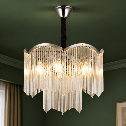MEKELLE Magno křišťálový lustr, 10x E14, průměr 60 cm, kov a křišťál, lesklý chrom, nastavitelná výška