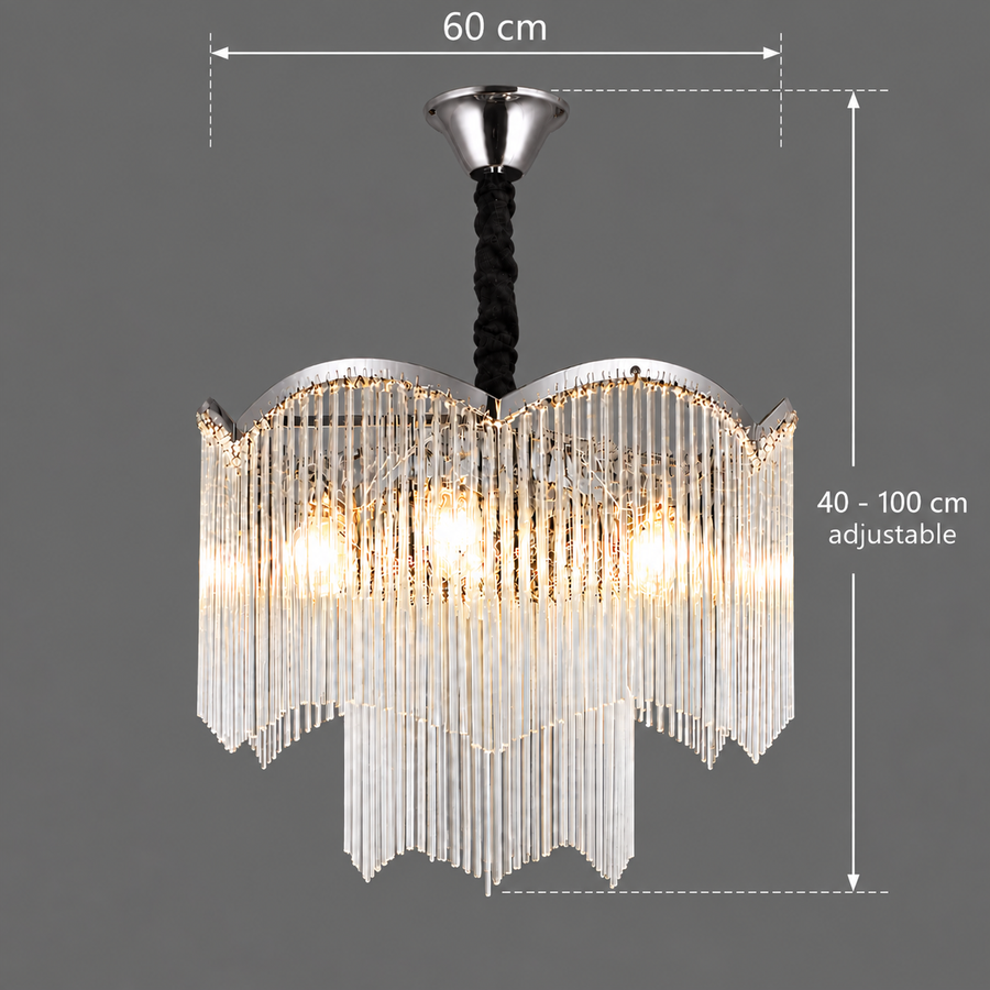 MEKELLE Magno křišťálový lustr, 10x E14, průměr 60 cm, kov a křišťál, lesklý chrom, nastavitelná výška