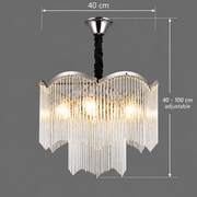 MEKELLE Nobile křišťálový lustr, 6x E14, průměr 40 cm, kov a křišťál, lesklý chrom, nastavitelná výška