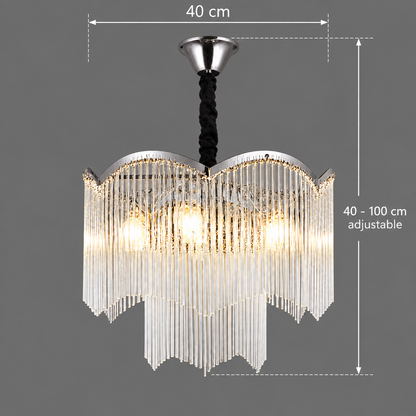 MEKELLE Nobile křišťálový lustr, 6x E14, průměr 40 cm, kov a křišťál, lesklý chrom, nastavitelná výška