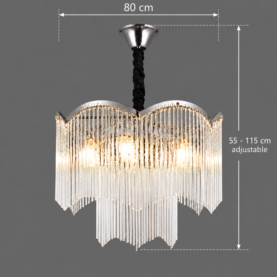 MEKELLE Regalis křišťálový lustr, 18x E14, průměr 80 cm, kov a křišťál, lesklý chrom, nastavitelná výška