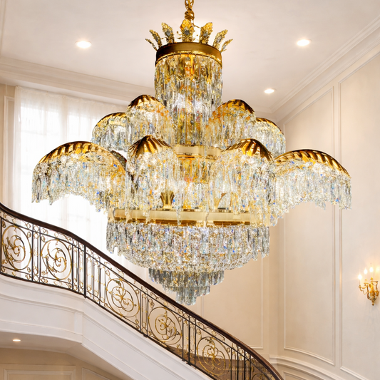 Křišťálový lustr PALACE Supremo 29xG9, D115cm, lesklé zlato, nastavitelná výška, kov a křišťálové křišťálové lustry Výchozí název Alessandro Design