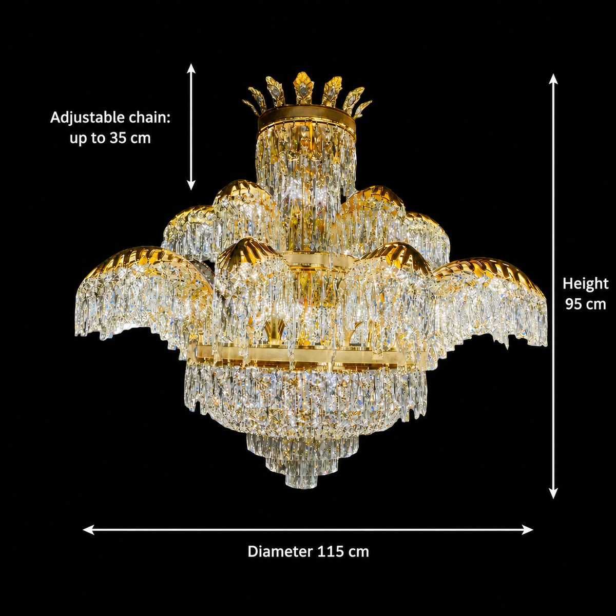 Křišťálový lustr PALACE Supremo 29xG9, D115cm, lesklé zlato, nastavitelná výška, kov a křišťálové křišťálové lustry Výchozí název Alessandro Design