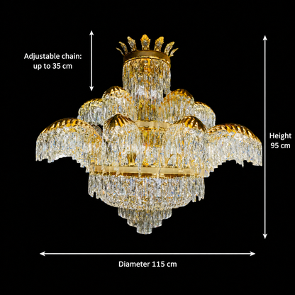 Křišťálový lustr PALACE Supremo 29xG9, D115cm, lesklé zlato, nastavitelná výška, kov a křišťálové křišťálové lustry Výchozí název Alessandro Design