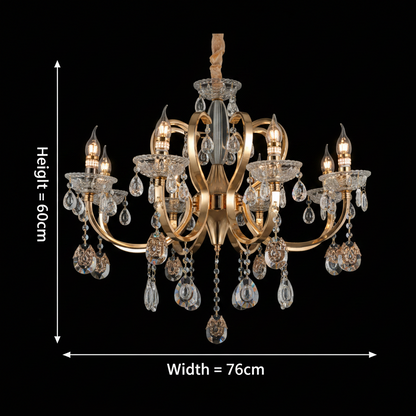 PSE Regalis křišťálový lustr, 8xE14, H76cm, nastavitelná výška, kov a křišťál, zlatá