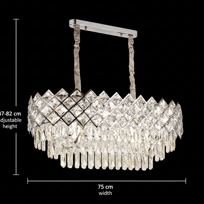 VECTORIA Supremo Crystal Lustr, 10xE14, Průměr 75x39cm, Lesklý chrom, Nastavitelná výška, Kov a Crystal
