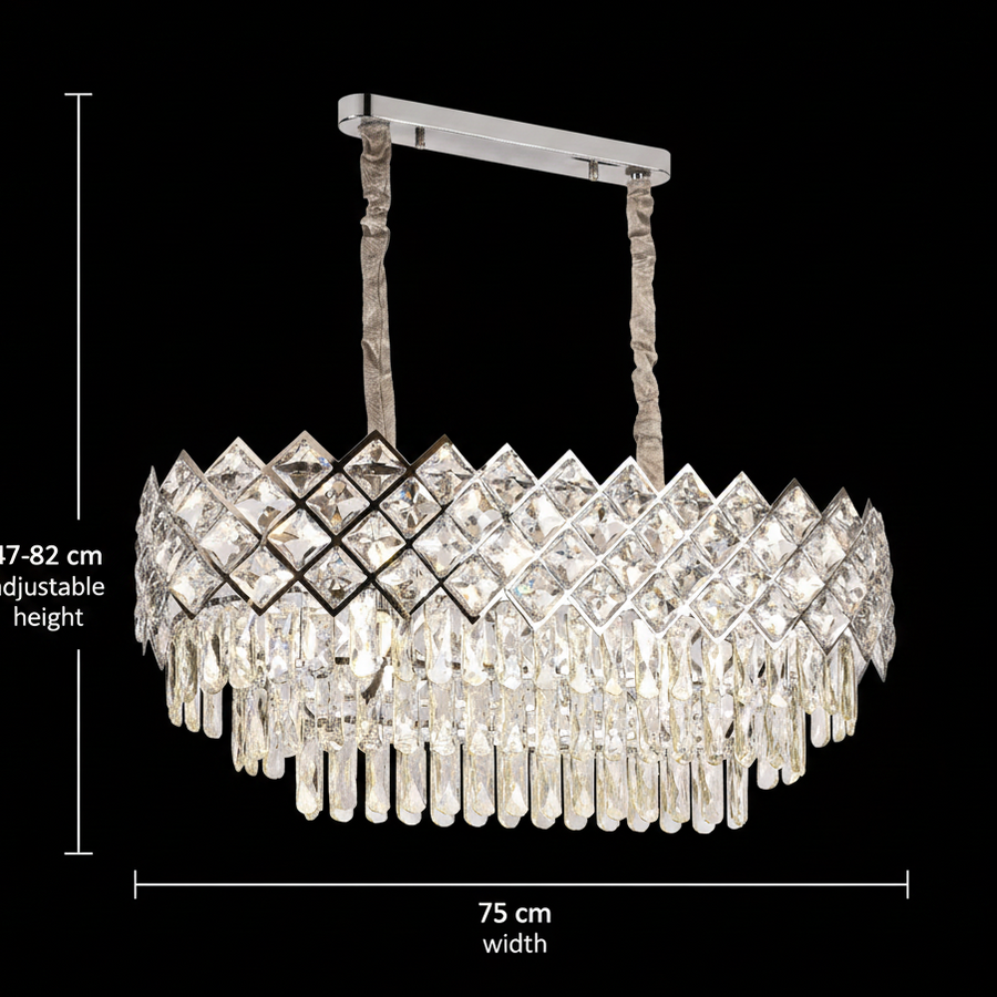 VECTORIA Supremo Crystal Lustr, 10xE14, Průměr 75x39cm, Lesklý chrom, Nastavitelná výška, Kov a Crystal