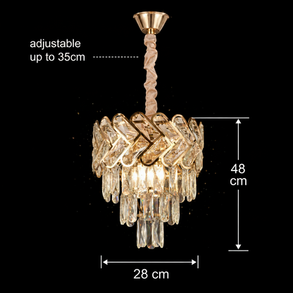 Křišťálový lustr VECTOR Petito 3xE14, průměr 28 cm, lesklé zlato, nastavitelná výška, kov a křišťál