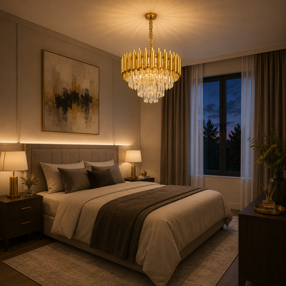Křišťálový lustr VERSAILLES Nobile 5xE14, Průměr 40cm, Zlatý, Nastavitelná výška
