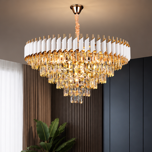 VERSAILLES Supremo křišťálový lustr 12xE14, průměr 80 cm, lesklá zlatá a bílá, nastavitelná výška