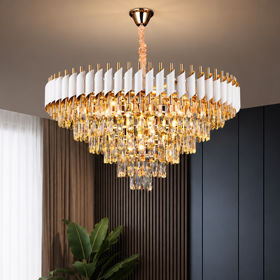 VERSAILLES Supremo křišťálový lustr 12xE14, průměr 80 cm, lesklá zlatá a bílá, nastavitelná výška