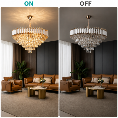 VERSAILLES Supremo křišťálový lustr 12xE14, průměr 80 cm, lesklá zlatá a bílá, nastavitelná výška
