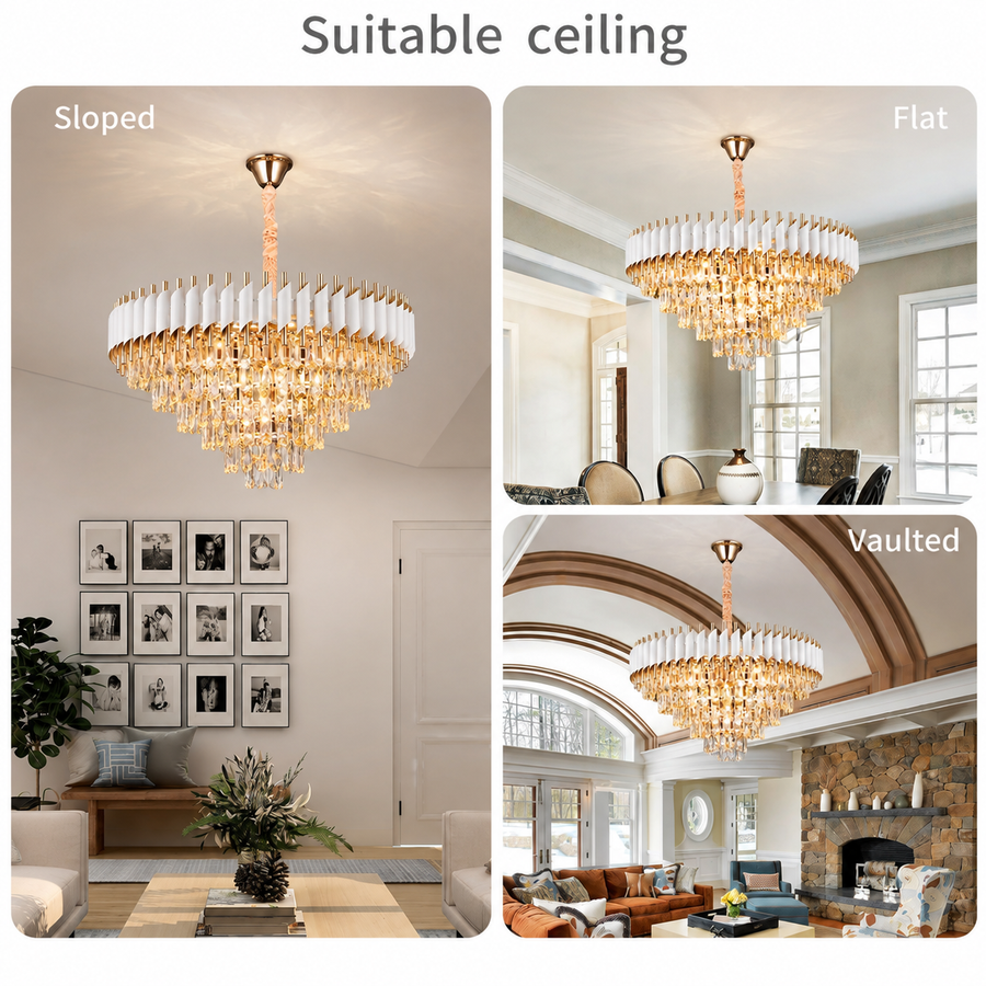 VERSAILLES Supremo křišťálový lustr 12xE14, průměr 80 cm, lesklá zlatá a bílá, nastavitelná výška