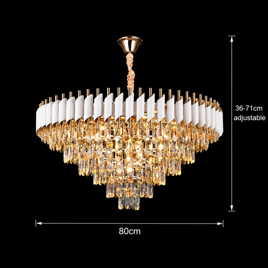 VERSAILLES Supremo křišťálový lustr 12xE14, průměr 80 cm, lesklá zlatá a bílá, nastavitelná výška