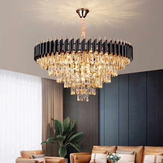 Křišťálový lustr VERSAILLES Supremo 12xE14, průměr 80 cm, lesklá zlatá a černá, nastavitelná výška