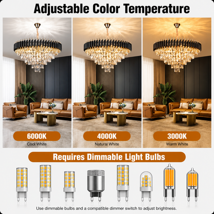 Křišťálový lustr VERSAILLES Supremo 12xE14, průměr 80 cm, lesklá zlatá a černá, nastavitelná výška