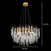 Kaskádový křišťálový lustr WALTZ, 6xG9, zlatý, průměr 45 cm, nastavitelná výška