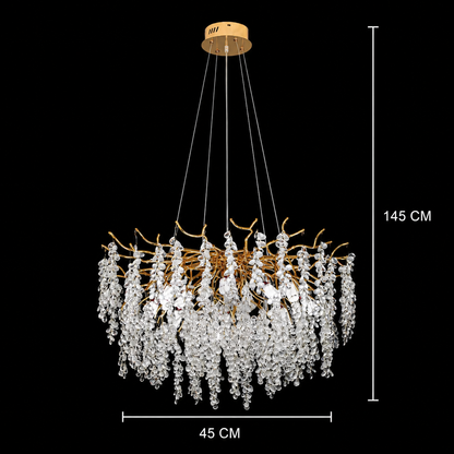 Kaskádový křišťálový lustr WALTZ, 6xG9, zlatý, průměr 45 cm, nastavitelná výška