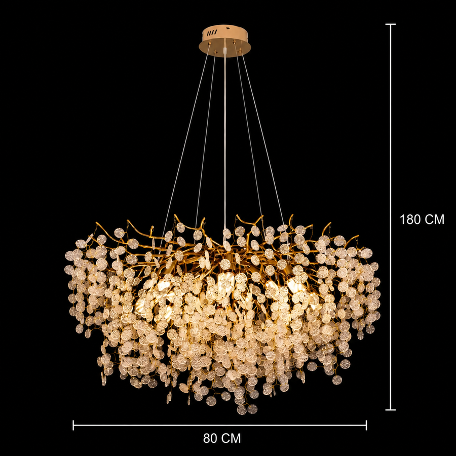 Křišťálový lustr serenáda WALTZ, 9xG9, zlatý, 80 cm, nastavitelná výška