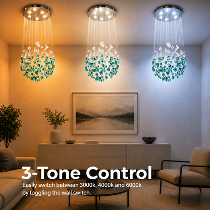 Candelabru LED Cristal OSKEMEN Eleganza, 42W, Lumina Rece/Calda/Neutra, Metal si Sticla, Verde