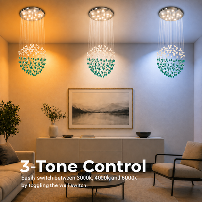 Candelabru LED Cristal OSKEMEN Magno, 56W, Lumina Rece/Calda/Neutra, Metal si Sticla, Verde