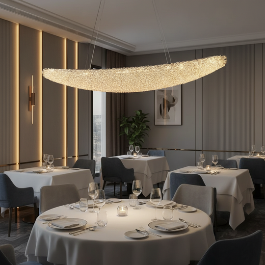Moderní křišťálový lustr, dálkové ovládání, PRAHA, 125W, teplé/neutrální/studené světlo, délka 160 cm, zlatý, nastavitelná výška