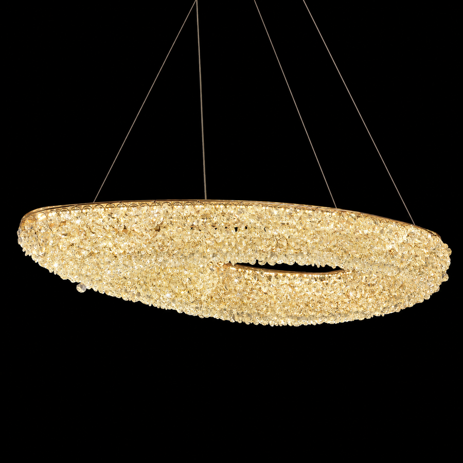 Moderní lustr s křišťálem, dálkové ovládání, PRUGU, 65W, teplé/neutrální/studené světlo, délka 35 cm, zlatý, nastavitelná výška