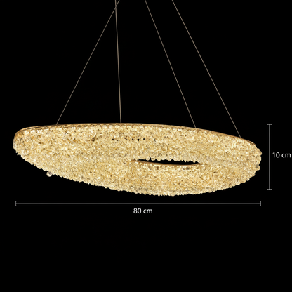 Moderní lustr s křišťálem, dálkové ovládání, PRUGU, 65W, teplé/neutrální/studené světlo, délka 35 cm, zlatý, nastavitelná výška