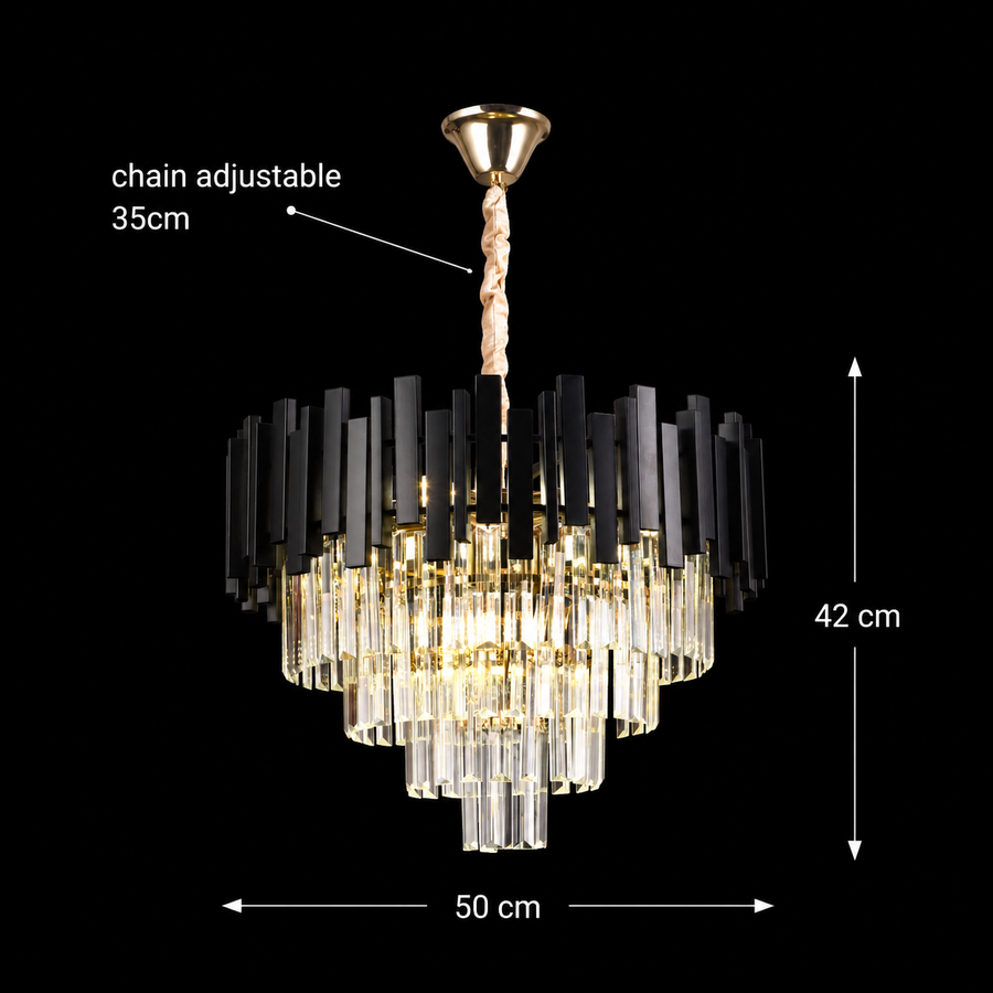 Křišťálový lustr BLOIS Eleganza 8xE14, průměr 49 cm, černý, nastavitelná výška