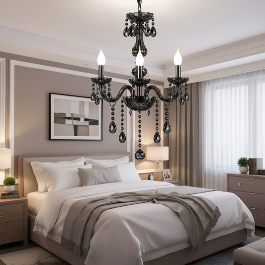 Křišťálový lustr SRPEN Elegance, 3xE14, Průměr 48cm, Černý, Nastavitelná výška