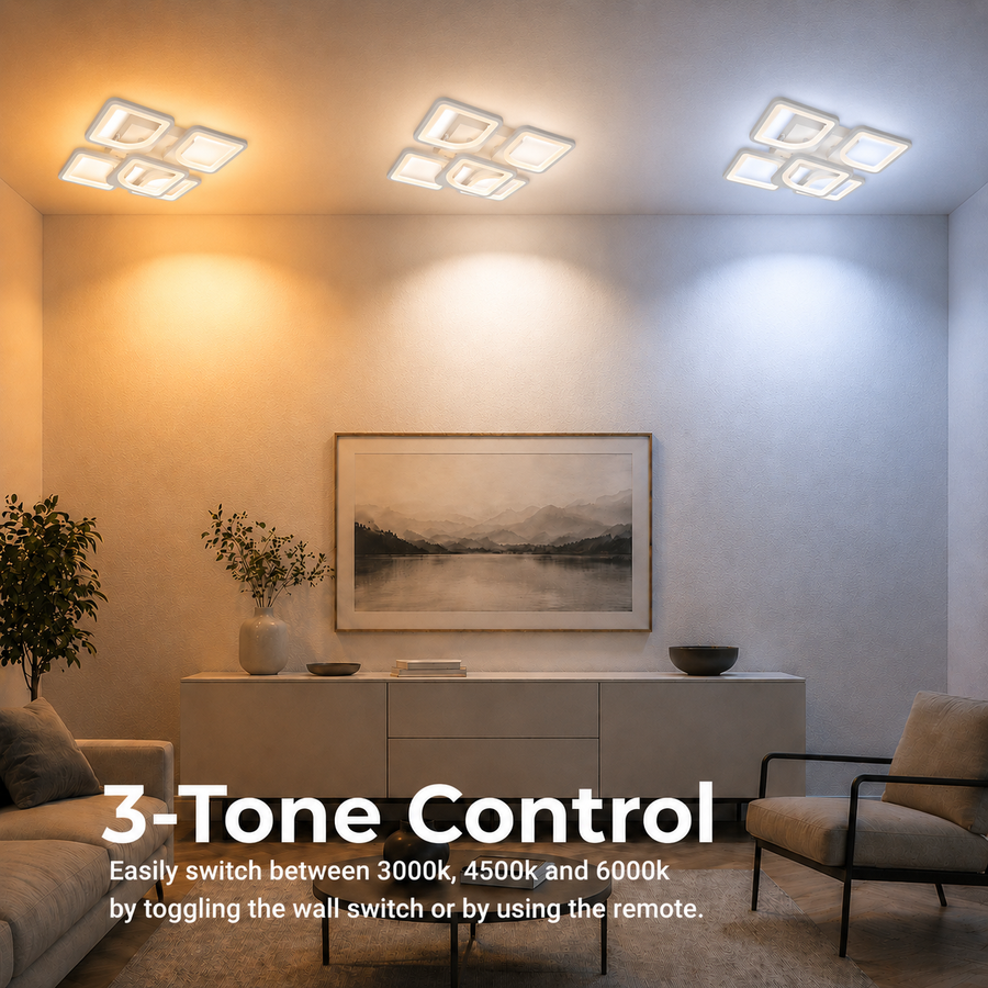 LED lustr s dálkovým ovládáním ZOE 96W, 5 čtverců, studené/teplé/neutrální světlo, stmívatelné, bílá