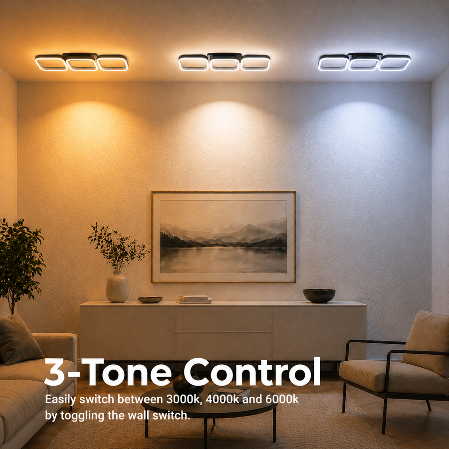 LED lustr VERTEX 34W, 3 čtvercové, lineární, studené/teplé/neutrální světlo, černý