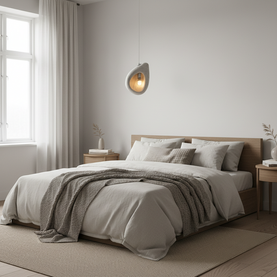 FOAMER moderní lustr, 35 cm, závěsný, 1x E27, bílý, kov a pěna, nastavitelná výška