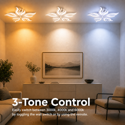 LED lustr s dálkovým ovládáním SAKURA 60W, 5 okvětních lístků, Studené/Teplé/Neutrální světlo, Stmívatelné, Bílá