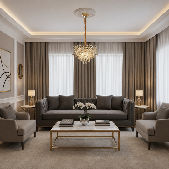 Křišťálový lustr MONARCH Nobile 3xE14, Průměr 40cm, Výška 35cm, Lesklý zlatý, Nastavitelná výška, Elegantní design