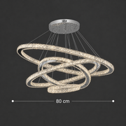 Světelný PRISM LED lustr, Křišťál a kov, 210 W, 4 kruhy, Stmívatelné, Studené/Teplé/Neutrální světlo, Luxusní osvětlení