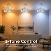 Světelný PRISM LED lustr, Křišťál a kov, 210 W, 4 kruhy, Stmívatelné, Studené/Teplé/Neutrální světlo, Luxusní osvětlení