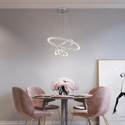 Závěsný LED lustr s dálkovým ovládáním a krystalem PRISM LUMINIS 78,3W, 3 kruhy, Studené/Teplé/Neutrální světlo, Stmívatelné, Stříbrné, Výškově nastavitelné