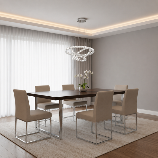 Závěsný LED lustr s dálkovým ovládáním a krystalem PRISM LUMINIS 78,3W, 3 kruhy, Studené/Teplé/Neutrální světlo, Stmívatelné, Stříbrné, Výškově nastavitelné