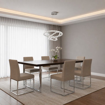 Závěsný LED lustr s dálkovým ovládáním a krystalem PRISM LUMINIS 78,3W, 3 kruhy, Studené/Teplé/Neutrální světlo, Stmívatelné, Stříbrné, Výškově nastavitelné