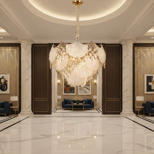 Křišťálový lustr LUXE Magno, 21xE14, průměr 60 cm, výška 40 cm, lesklé zlato, nastavitelná výška, elegantní design Křišťálové lustry Výchozí název Alessandro Design