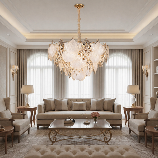 Křišťálový lustr LUXE Regalis, 21xE14, průměr 80 ​​cm, výška 45 cm, lesklé zlato, nastavitelná výška, elegantní design Křišťálové lustry Výchozí název Alessandro Design
