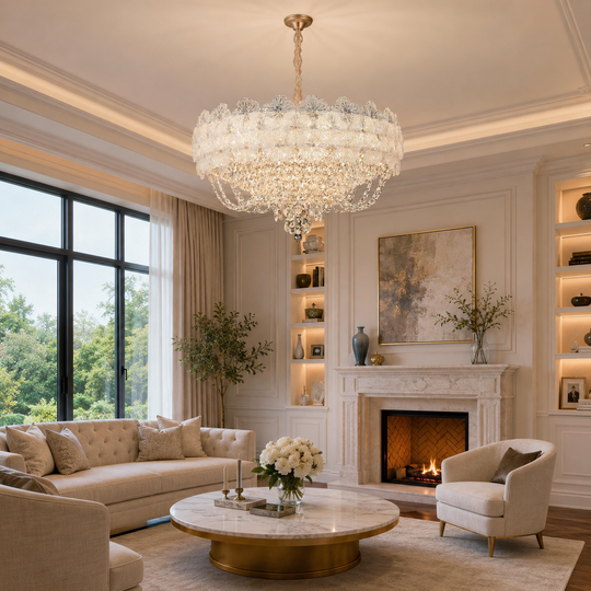 Křišťálový lustr CROWN Elegance 9xE14, průměr 50 cm, výška 41 cm, lesklé zlato, nastavitelná výška, elegantní design Křišťálový lustr Výchozí název Alessandro Design