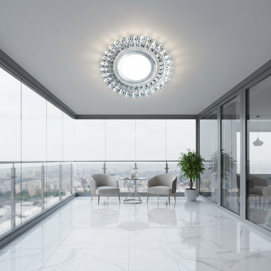 LED Spot ORBITA, 5W, kulatá, studené světlo + RGB, bílá, pryskyřice a sklo
