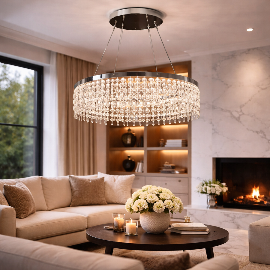 LED lustr CC41003/500CH, Průměr 50 cm, Výška 120 cm, IP20, Studené/Neutrální/Teplé světlo, Stmívatelné, Stříbrný, Křišťál, Ocel