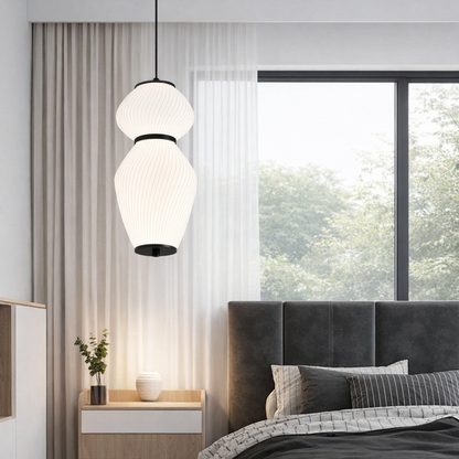 Závěsný lustr LT022/2WH, 2xE27, Průměr 40,5 cm, Výška 16,5 cm, IP20, Bílý, Plexisklo, Žehlička, Žárovky nejsou součástí balení