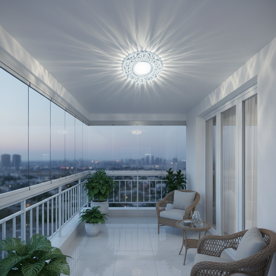 Spot LED ORBITA, 5W, Rotund, Lumina Rece + RGB, Alb, Rasina si Sticla