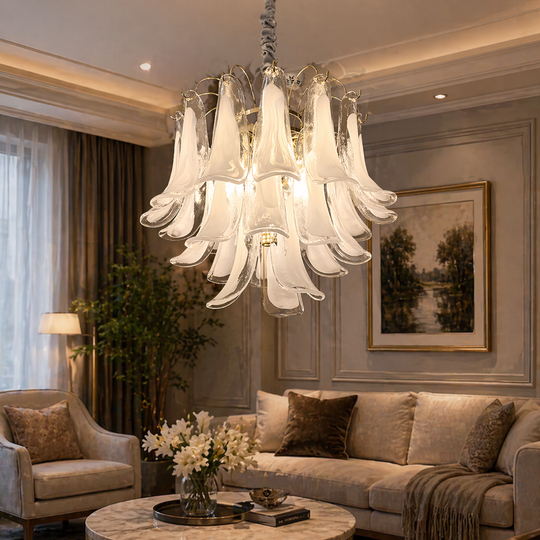 Křišťálový lustr MURANO Eleganza 4xE14, H50 cm, bílý, nastavitelná výška, kov a křišťálové křišťálové lustry Výchozí název Alessandro Design