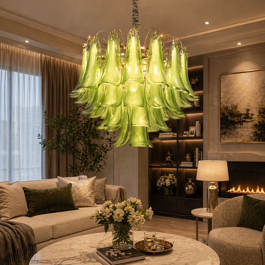 Candelabru Cristal VERDANT Eleganza 4xE14, D50 cm, Verde, Inaltime Reglabila, Metal si Cristal