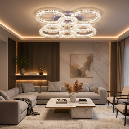 Lustra LED RONDA Regalis cu telecomanda 141W, 8 Cercuri, lumina Rece/Calda/Neutra, Dimabila, Alb
